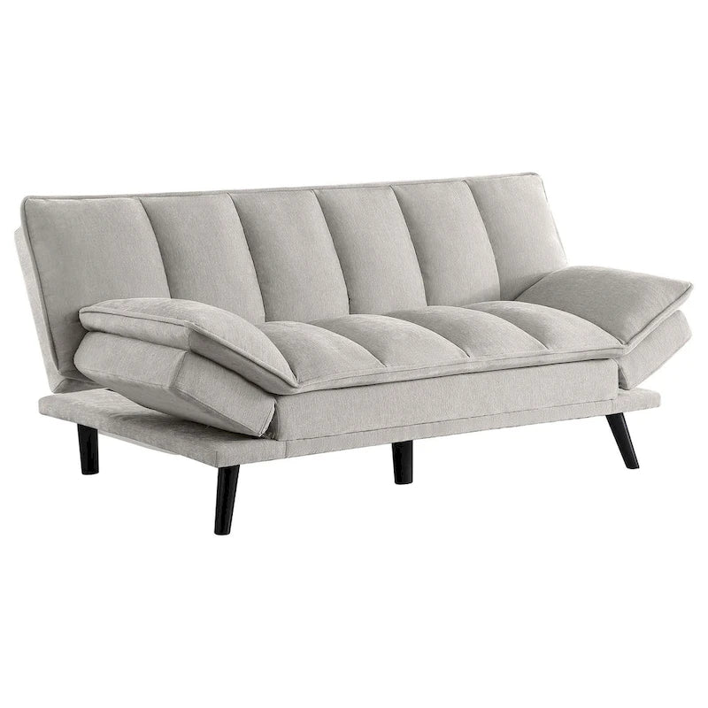 Canapé-lit convertible, tissu capitonné gris clair, pieds noirs, 78 pouces