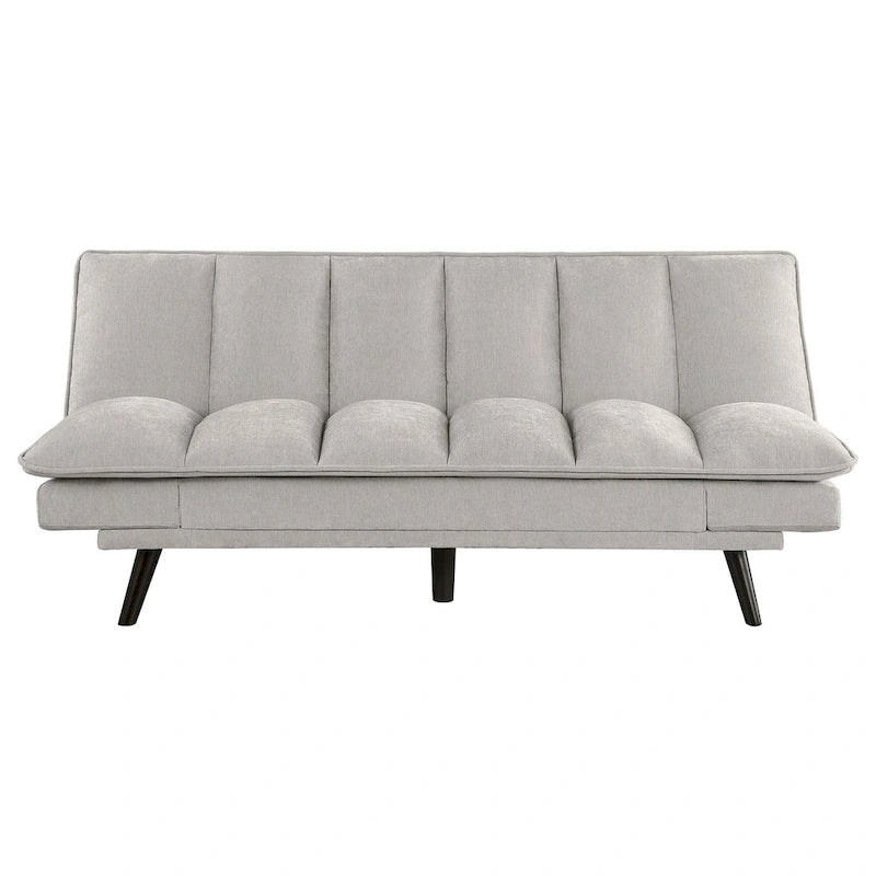 Canapé-lit convertible, tissu capitonné gris clair, pieds noirs, 78 pouces