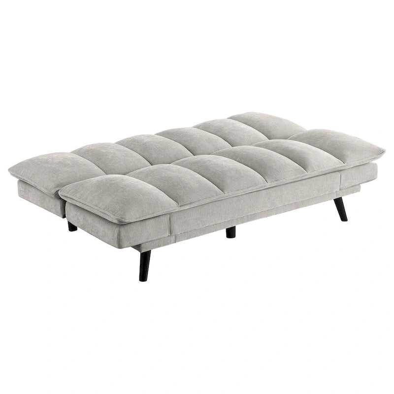 Canapé-lit convertible, tissu capitonné gris clair, pieds noirs, 78 pouces