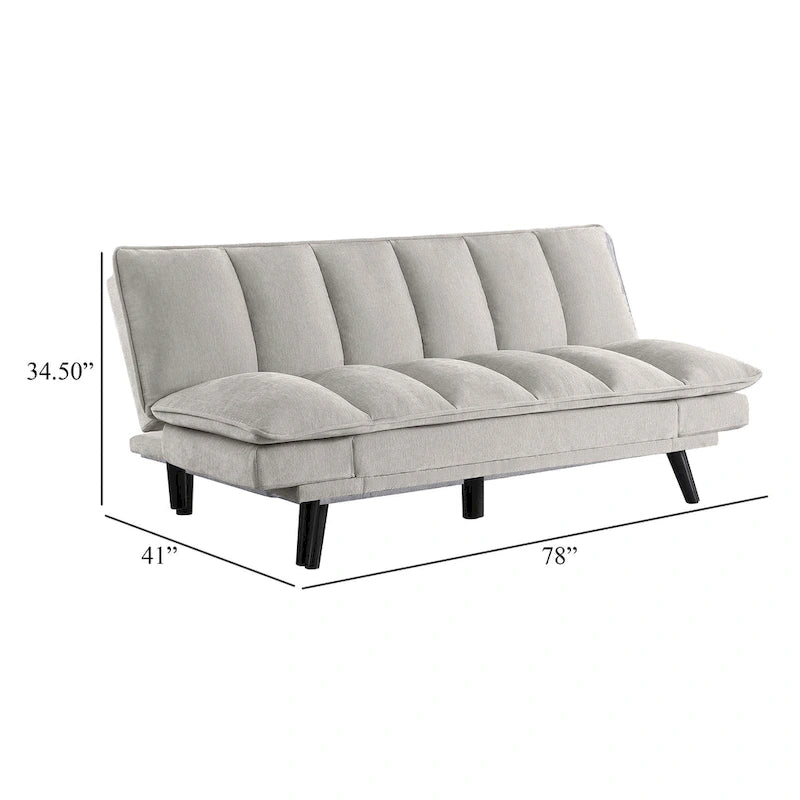 Canapé-lit convertible, tissu capitonné gris clair, pieds noirs, 78 pouces