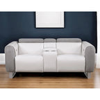 Causeuse inclinable électrique de 77 po avec console de rangement – Similicuir et microfibre, gris/blanc
