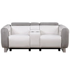 Causeuse inclinable électrique de 77 po avec console de rangement – Similicuir et microfibre, gris/blanc