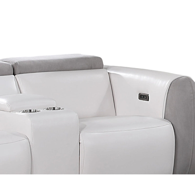 Causeuse inclinable électrique de 77 po avec console de rangement – Similicuir et microfibre, gris/blanc