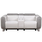Causeuse inclinable électrique de 77 po avec console de rangement – Similicuir et microfibre, gris/blanc