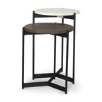 Tables d'appoint gigognes rondes (lot de 2) - Plateaux en marbre et bois massif avec base en métal