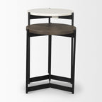 Tables d'appoint gigognes rondes (lot de 2) - Plateaux en marbre et bois massif avec base en métal