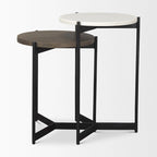 Tables d'appoint gigognes rondes (lot de 2) - Plateaux en marbre et bois massif avec base en métal