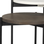 Tables d'appoint gigognes rondes (lot de 2) - Plateaux en marbre et bois massif avec base en métal