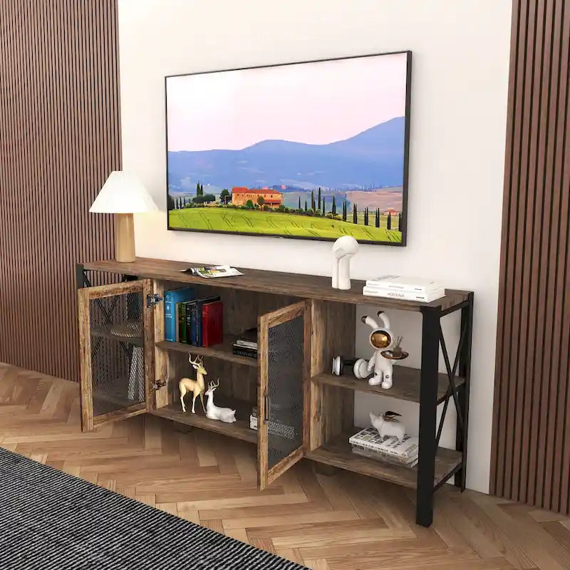 Meuble TV avec étagères ouvertes et placard pour téléviseurs jusqu'à 85 pouces