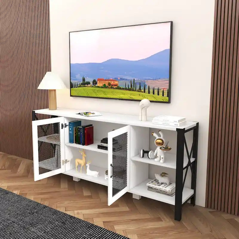 Meuble TV avec étagères ouvertes et placard pour téléviseurs jusqu'à 85 pouces