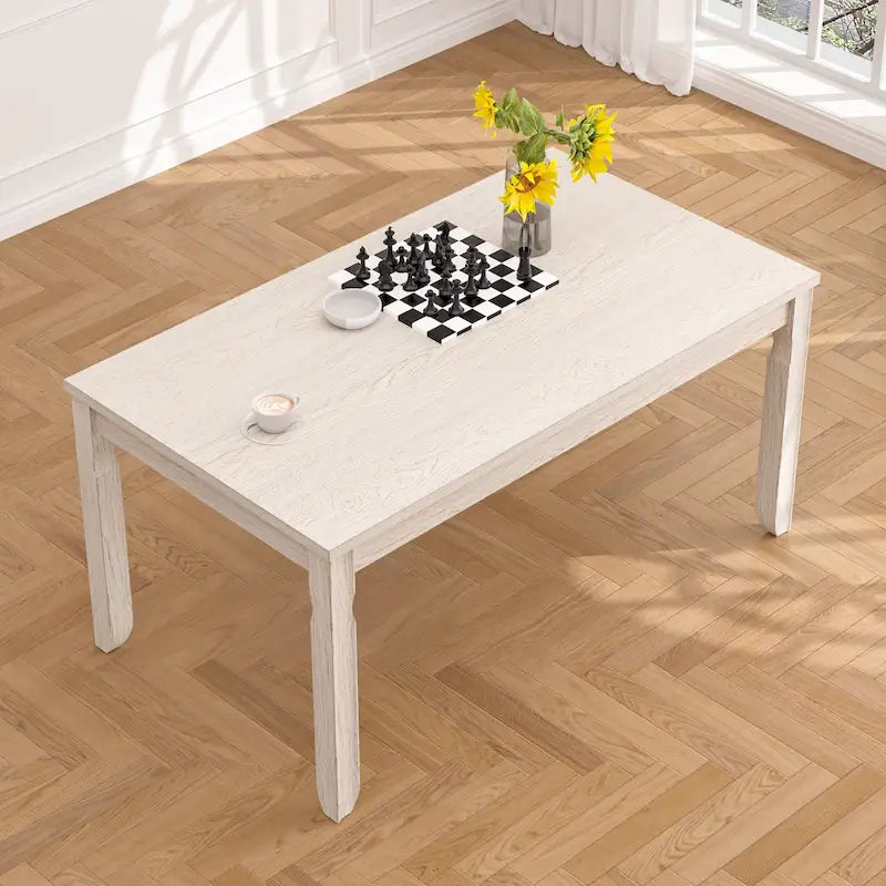 Table à manger en bois massif gris avec pieds carrés, table de cuisine de style ferme de 160 cm pour 4-6 personnes