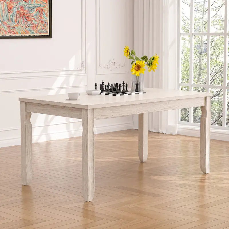 Table à manger en bois massif gris avec pieds carrés, table de cuisine de style ferme de 160 cm pour 4-6 personnes