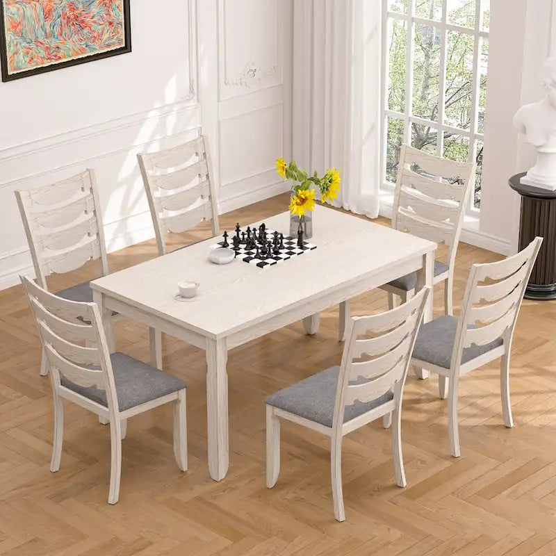 Table à manger en bois massif gris avec pieds carrés, table de cuisine de style ferme de 160 cm pour 4-6 personnes