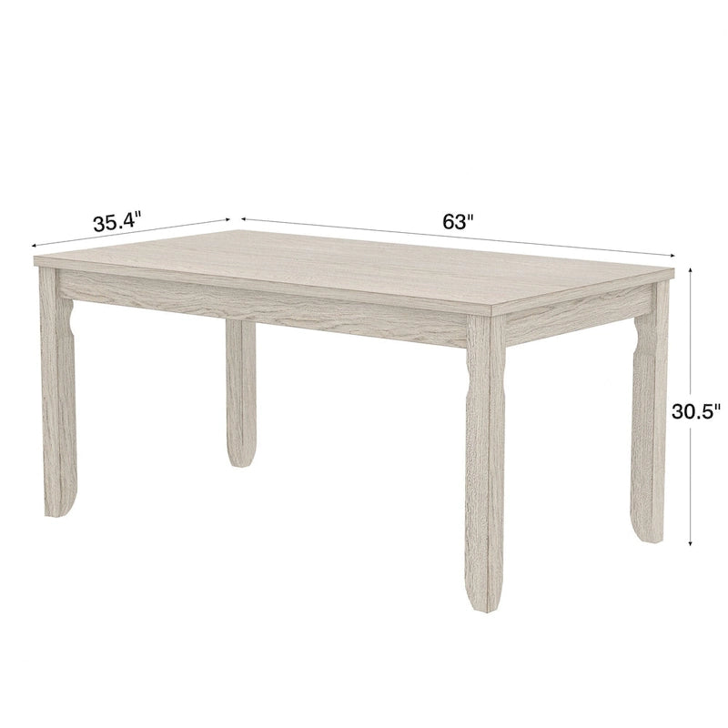 Table à manger en bois massif gris avec pieds carrés, table de cuisine de style ferme de 160 cm pour 4-6 personnes