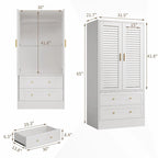 Armoire haute avec 2 portes à persiennes, tringle de suspension et 2 tiroirs