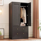 Armoire haute avec 2 portes à persiennes, tringle de suspension et 2 tiroirs