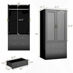Armoire haute avec 2 portes à persiennes, tringle de suspension et 2 tiroirs
