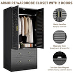 Armoire haute avec 2 portes à persiennes, tringle de suspension et 2 tiroirs