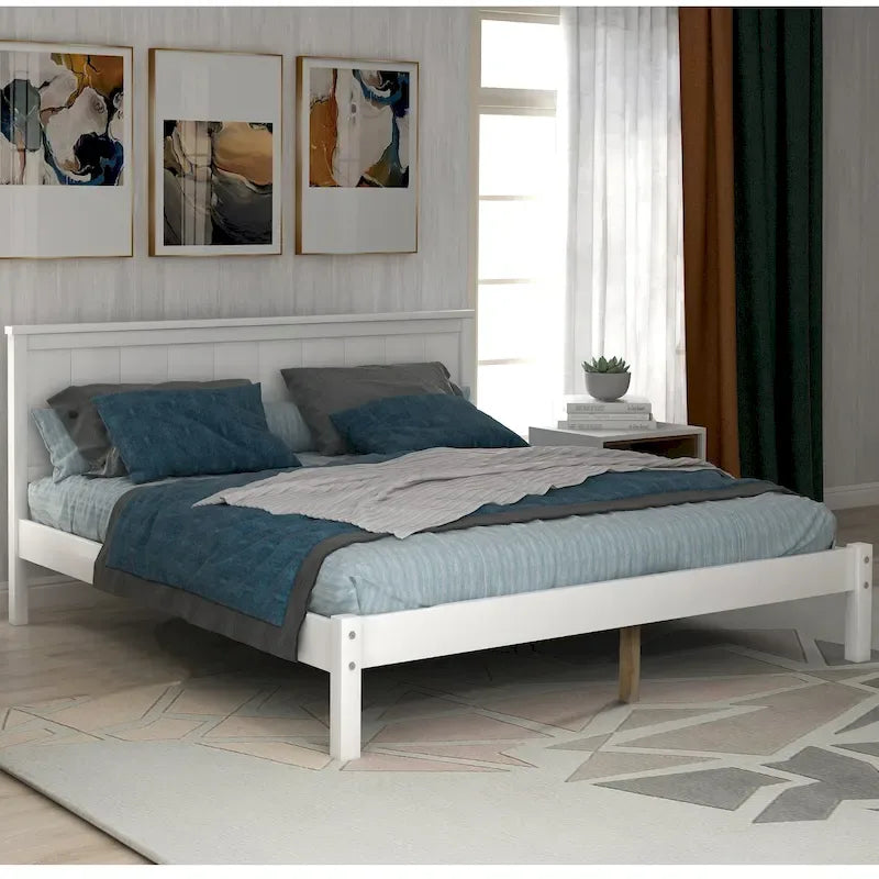 Cadre de lit plateforme complet avec tête de lit – Bois de pin et MDF, Espresso/Blanc/Chêne