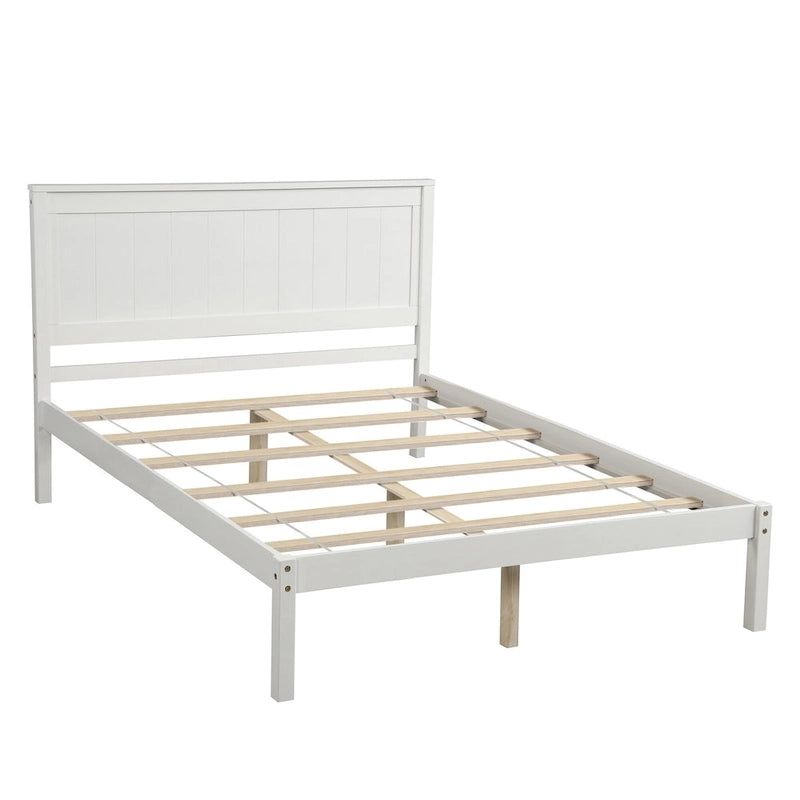 Cadre de lit plateforme complet avec tête de lit – Bois de pin et MDF, Espresso/Blanc/Chêne