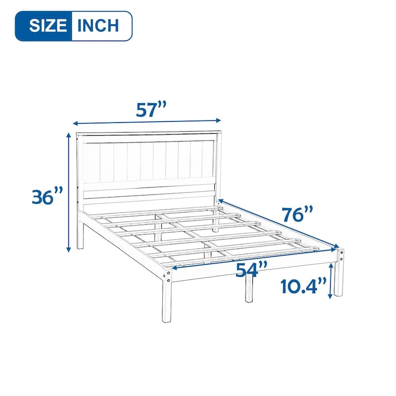 Cadre de lit plateforme complet avec tête de lit – Bois de pin et MDF, Espresso/Blanc/Chêne
