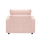 Fauteuil simple en velours côtelé rose avec pouf et porte-gobelet