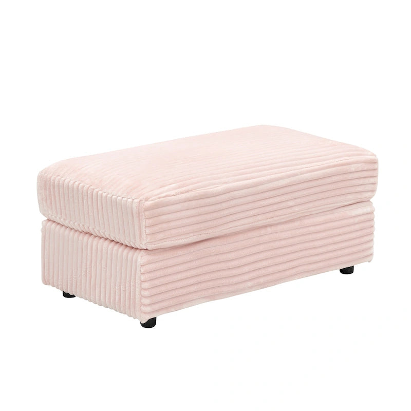 Fauteuil simple en velours côtelé rose avec pouf et porte-gobelet