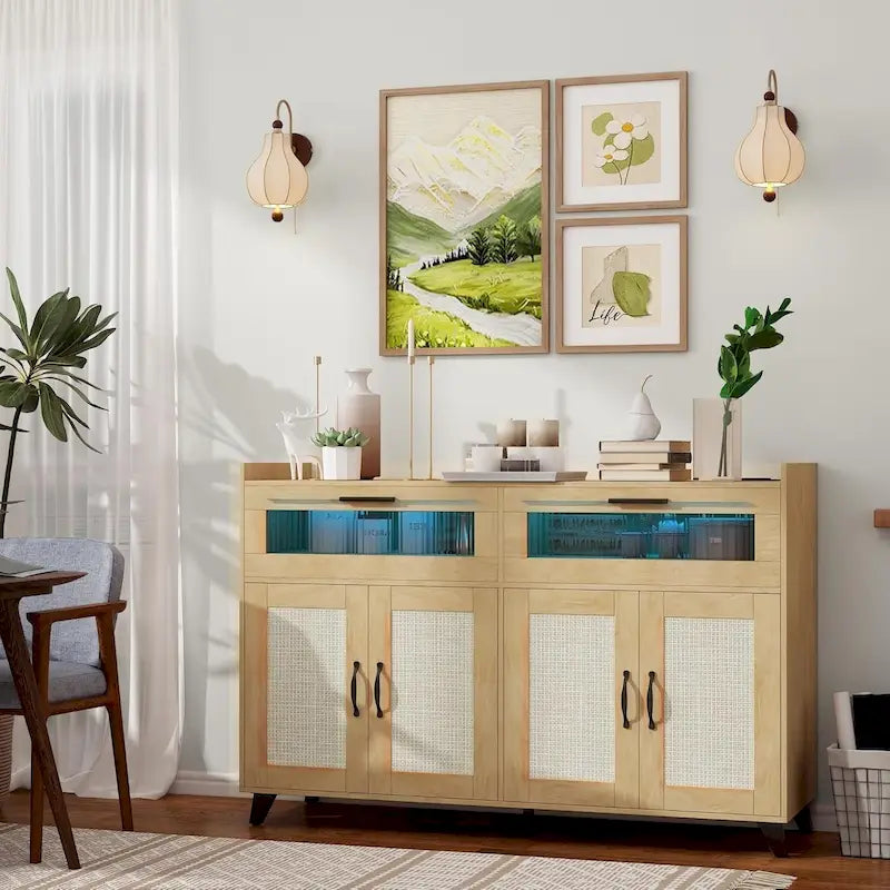 Meuble Buffet avec Éclairage LED et Prises de Courant