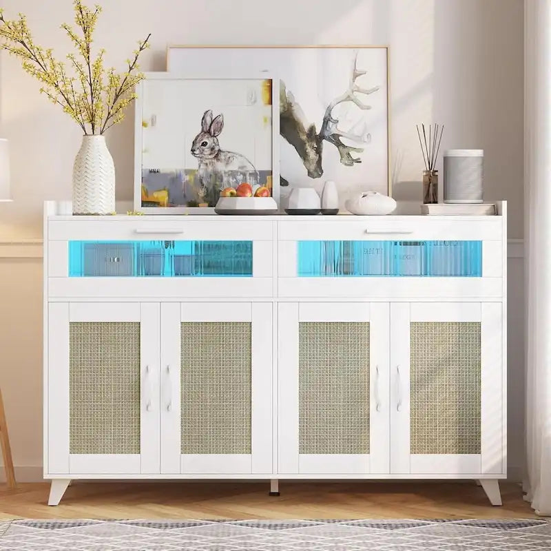 Meuble Buffet avec Éclairage LED et Prises de Courant