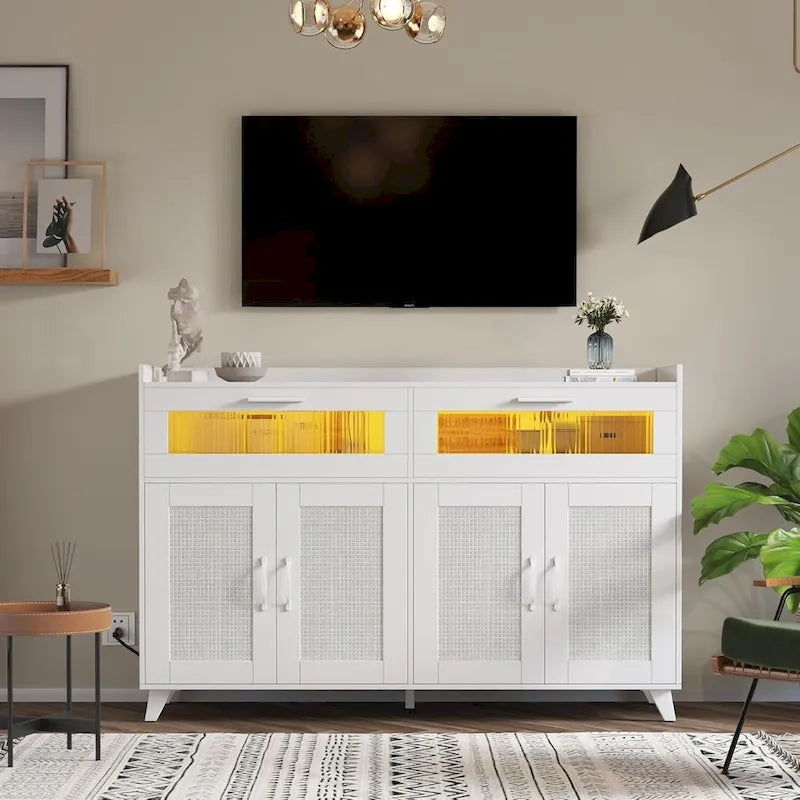 Meuble Buffet avec Éclairage LED et Prises de Courant