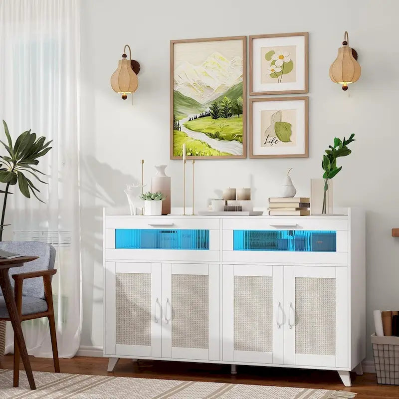 Meuble Buffet avec Éclairage LED et Prises de Courant