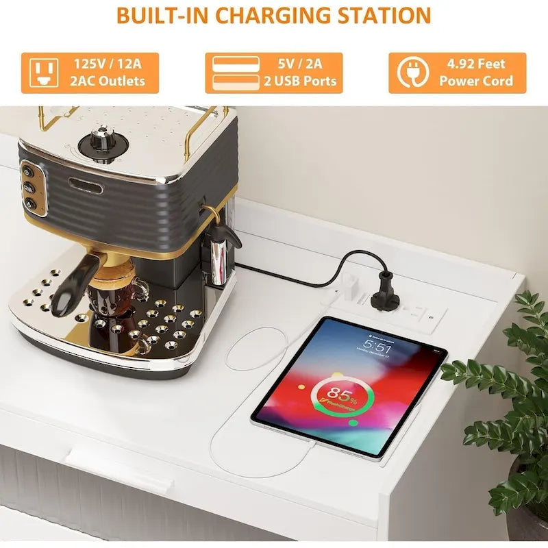 Meuble Buffet avec Éclairage LED et Prises de Courant