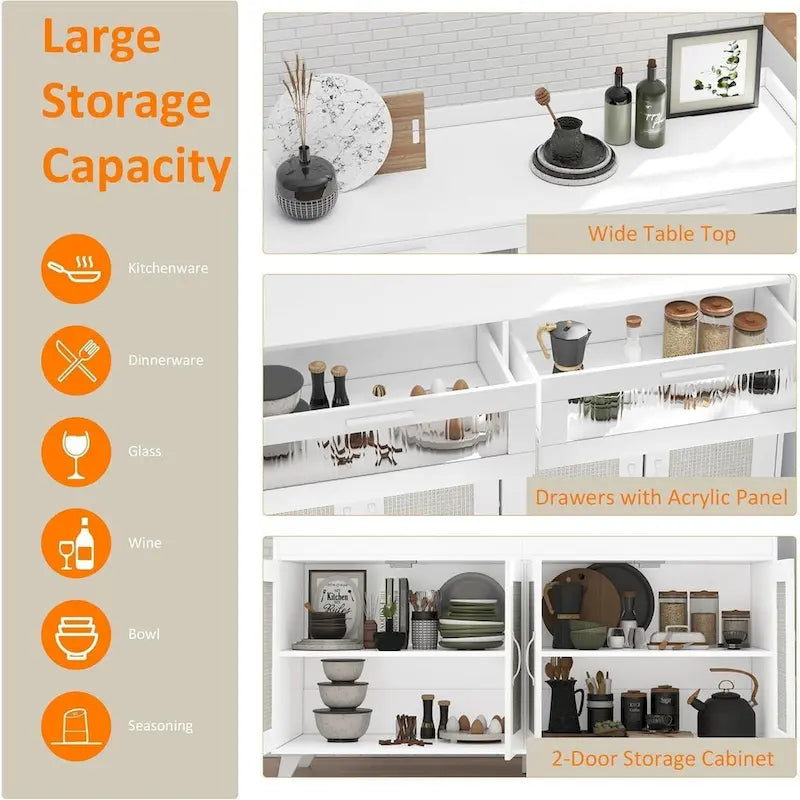 Meuble Buffet avec Éclairage LED et Prises de Courant