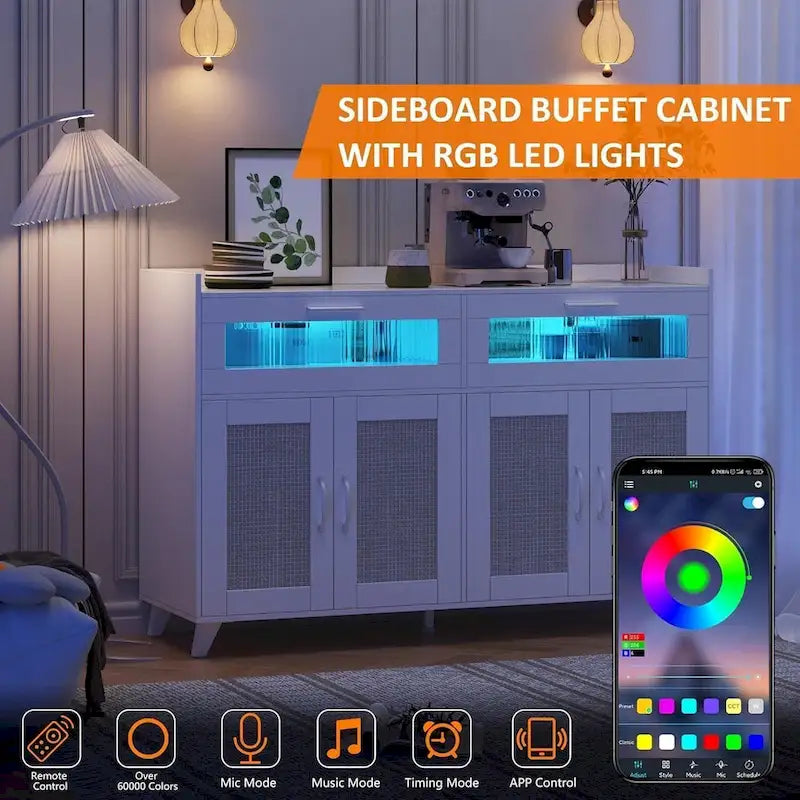 Meuble Buffet avec Éclairage LED et Prises de Courant