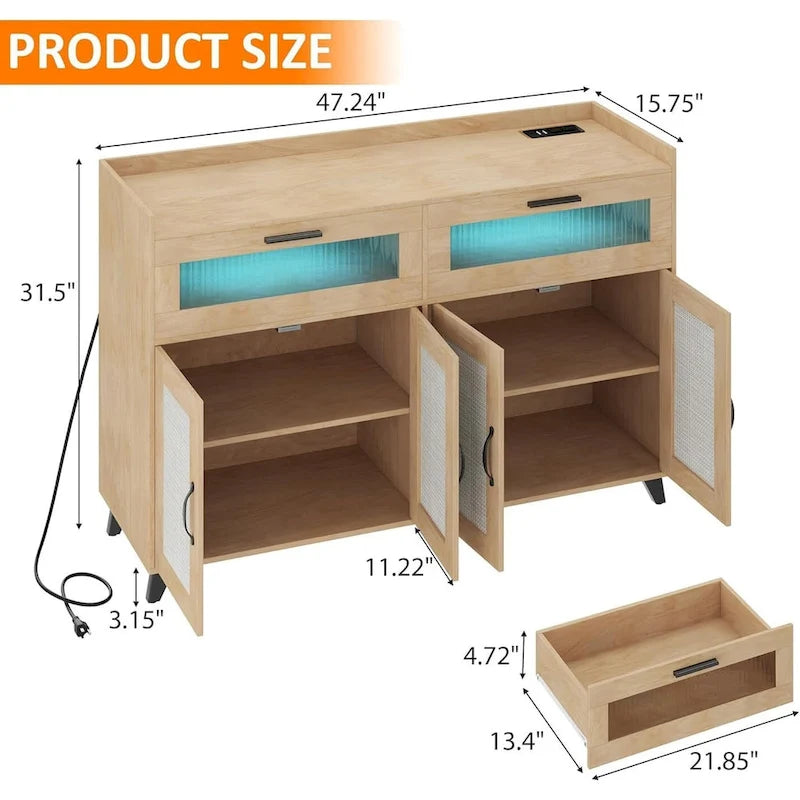Meuble Buffet avec Éclairage LED et Prises de Courant