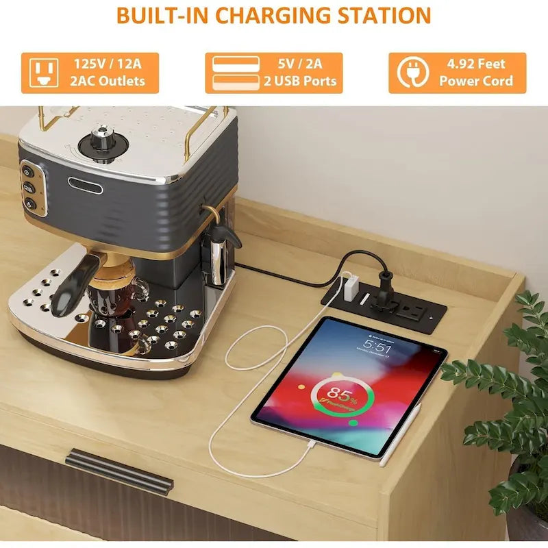 Meuble Buffet avec Éclairage LED et Prises de Courant