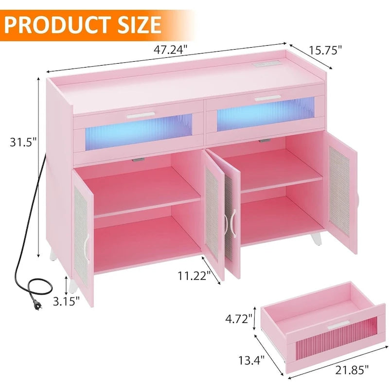 Meuble Buffet avec Éclairage LED et Prises de Courant