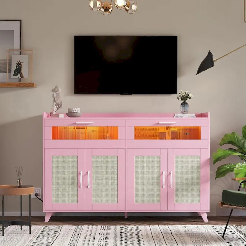 Meuble Buffet avec Éclairage LED et Prises de Courant