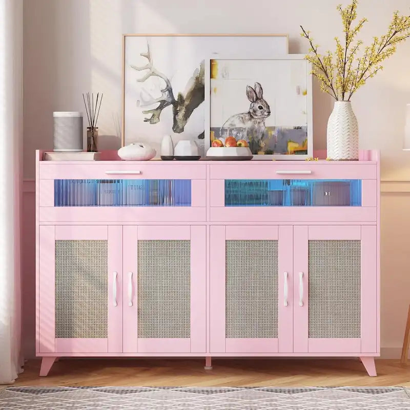 Meuble Buffet avec Éclairage LED et Prises de Courant