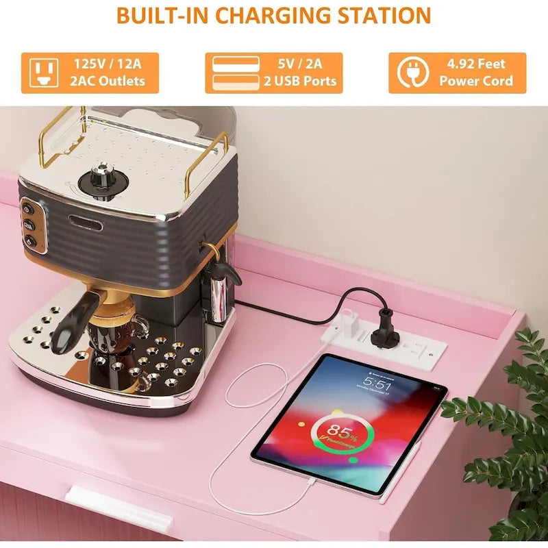 Meuble Buffet avec Éclairage LED et Prises de Courant