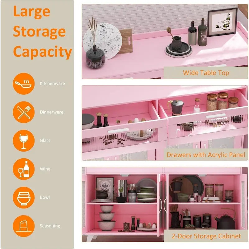 Meuble Buffet avec Éclairage LED et Prises de Courant