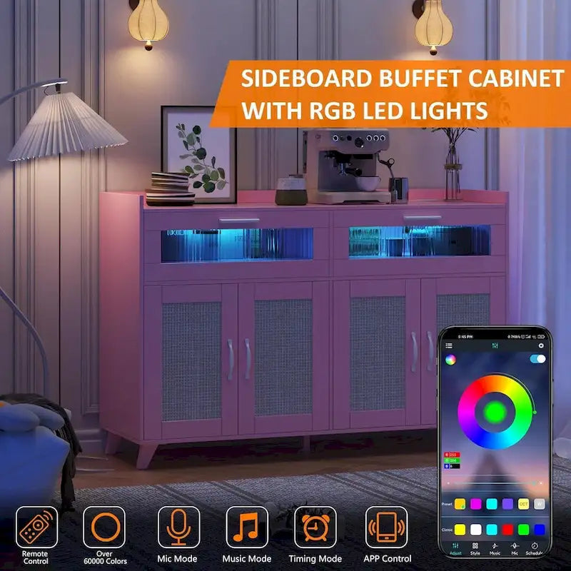 Meuble Buffet avec Éclairage LED et Prises de Courant