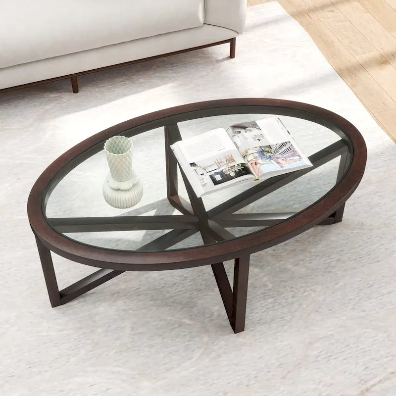 Table d'appoint à plateau en verre et piètement en bois
