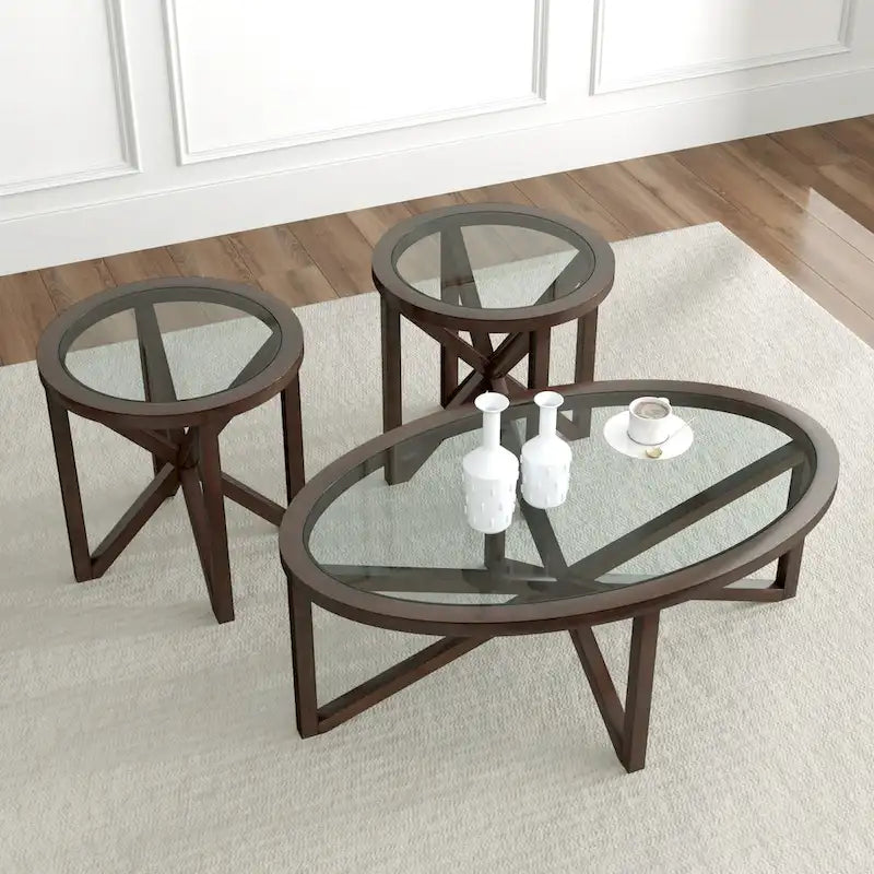 Table d'appoint à plateau en verre et piètement en bois