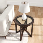 Table d'appoint à plateau en verre et piètement en bois
