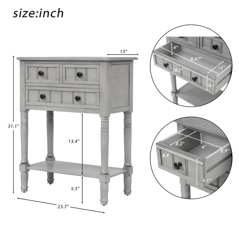 Console à 3 tiroirs avec étagère inférieure