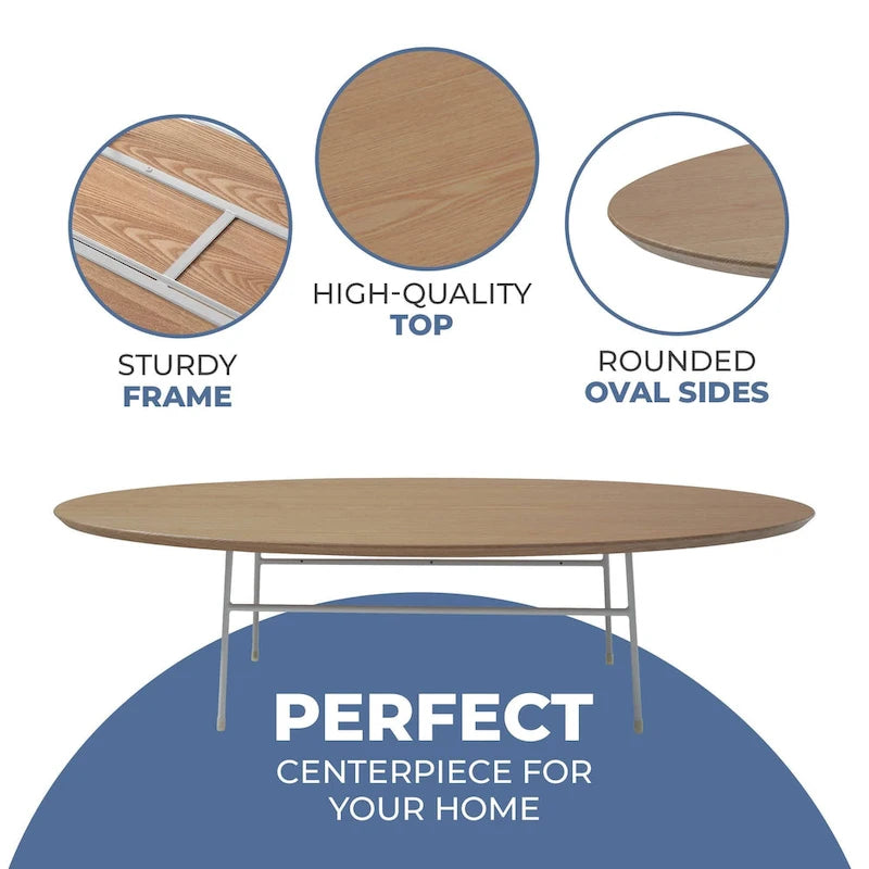 Table basse ovale moderne avec cadre en acier