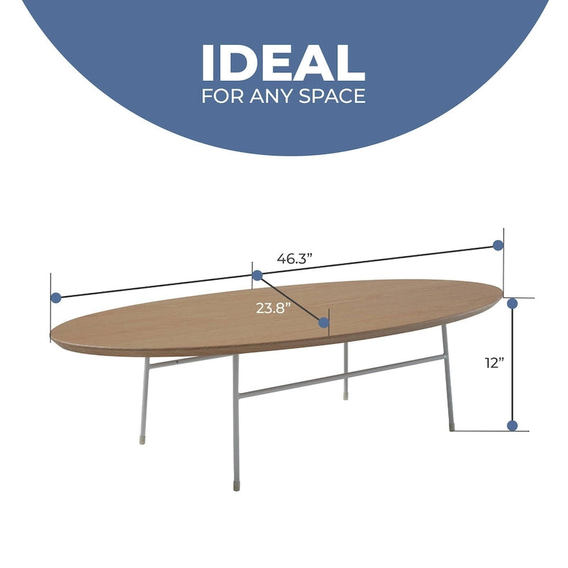 Table basse ovale moderne avec cadre en acier