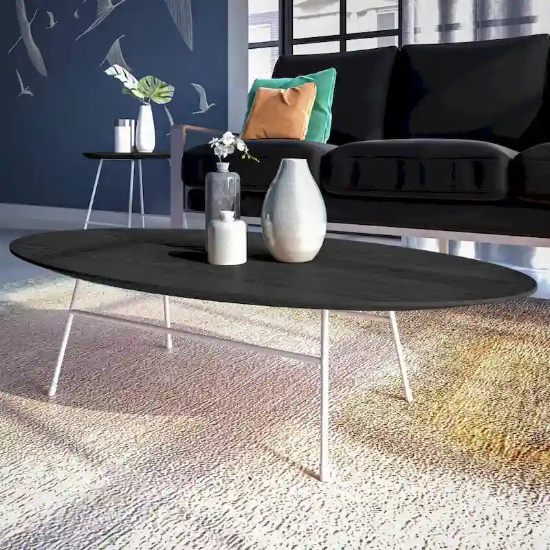 Table basse ovale moderne avec cadre en acier