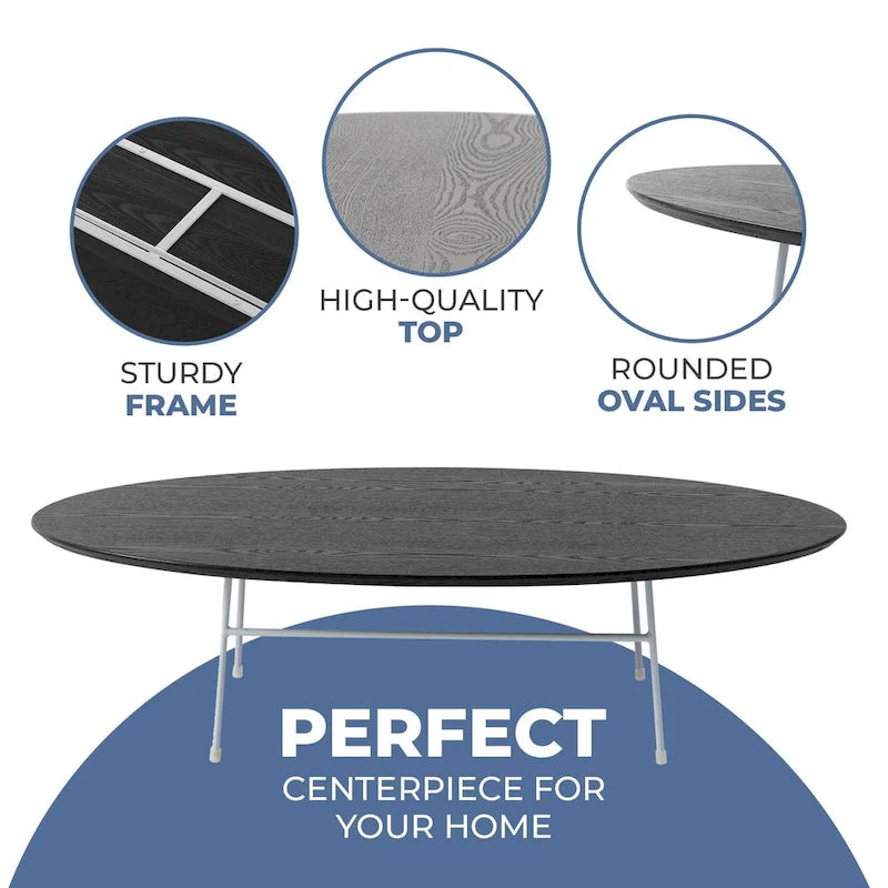 Table basse ovale moderne avec cadre en acier